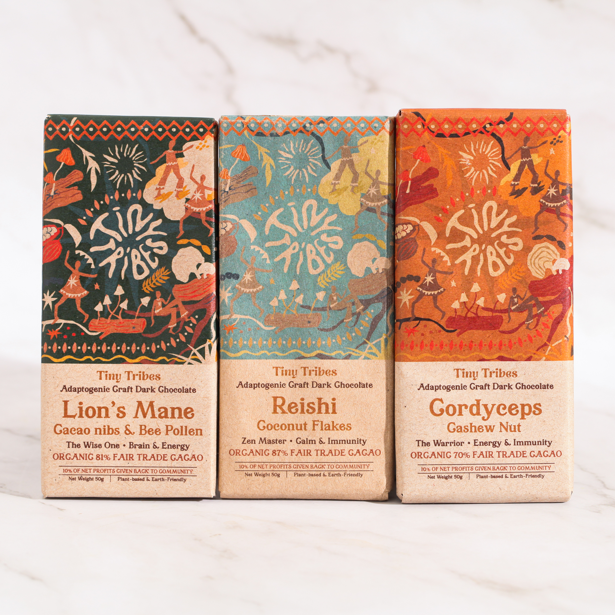 Adaptogenic Dark Chocolate w/ Lion's Mane, Cacao Nibs & Bee Pollen - Tiny Tribes